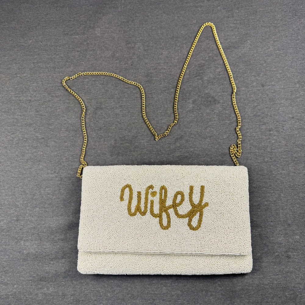 Beaded Clutch Wifey‎ Gold Chain Crossbody Evening Bag